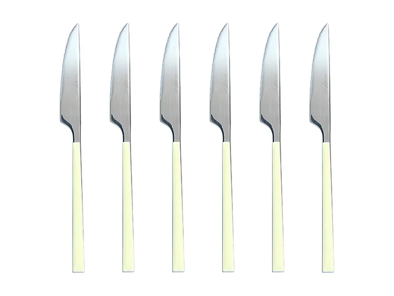 Novastyl - Lot 6 Couteaux De Table Colorama 23cm En Acier Inoxydable Creme