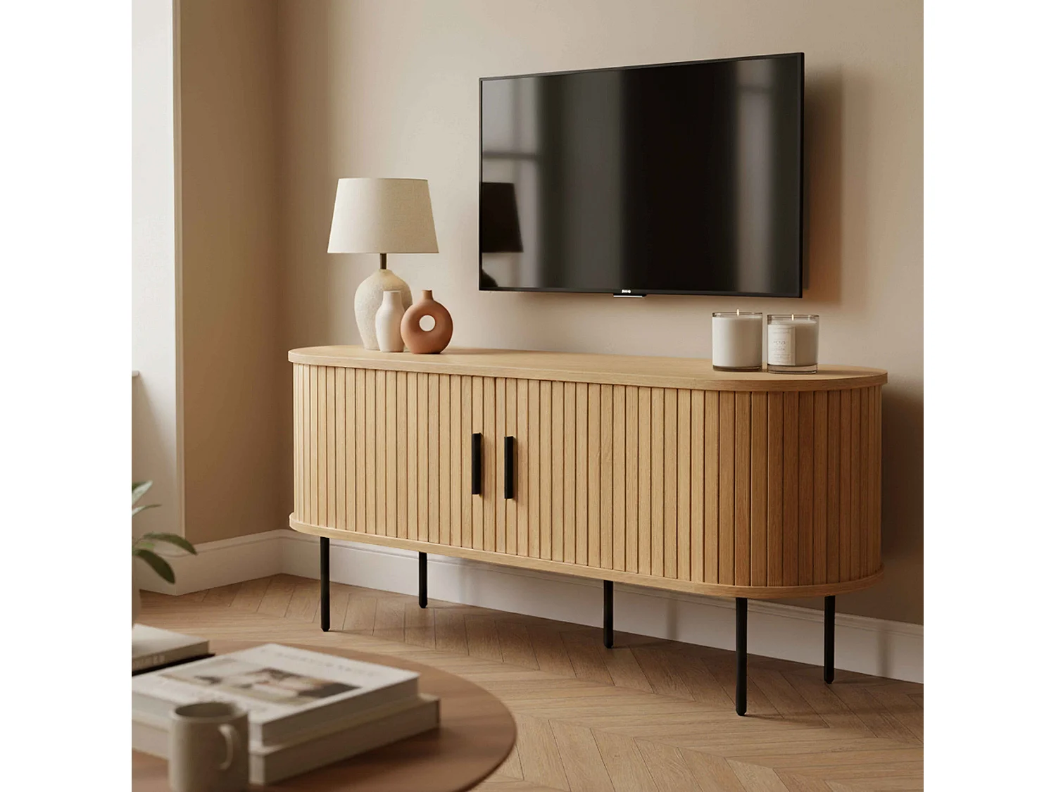 TV-meubel in melamine en staal 120 cm beige