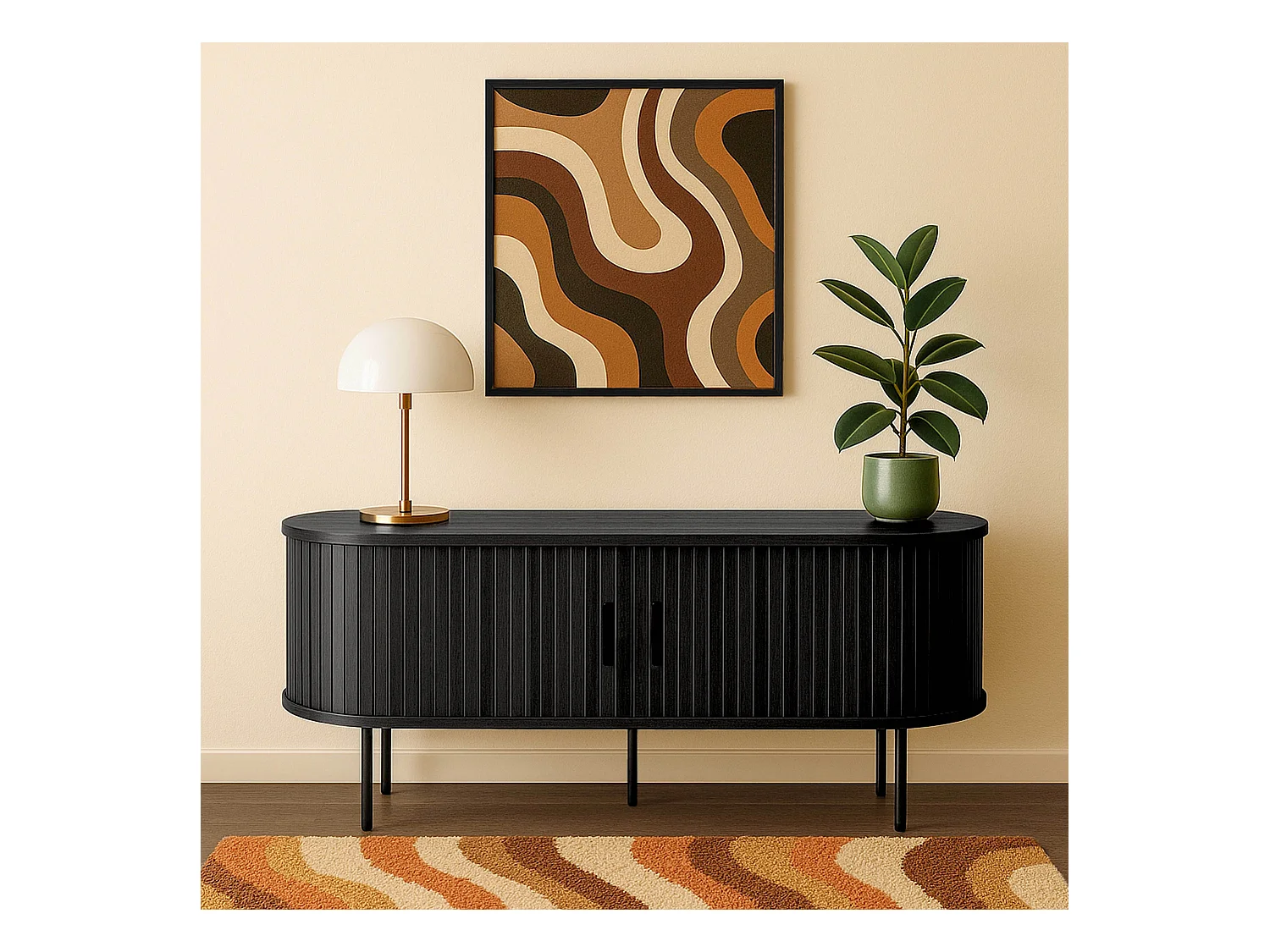 Meuble TV en mélaminé et acier 120 cm noir