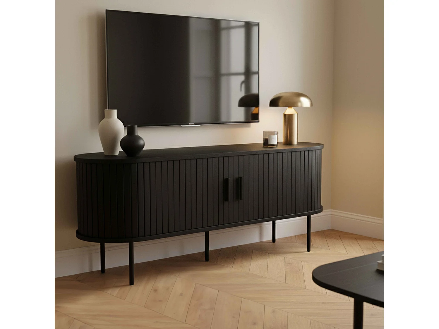 Meuble TV en mélaminé et acier 120 cm noir