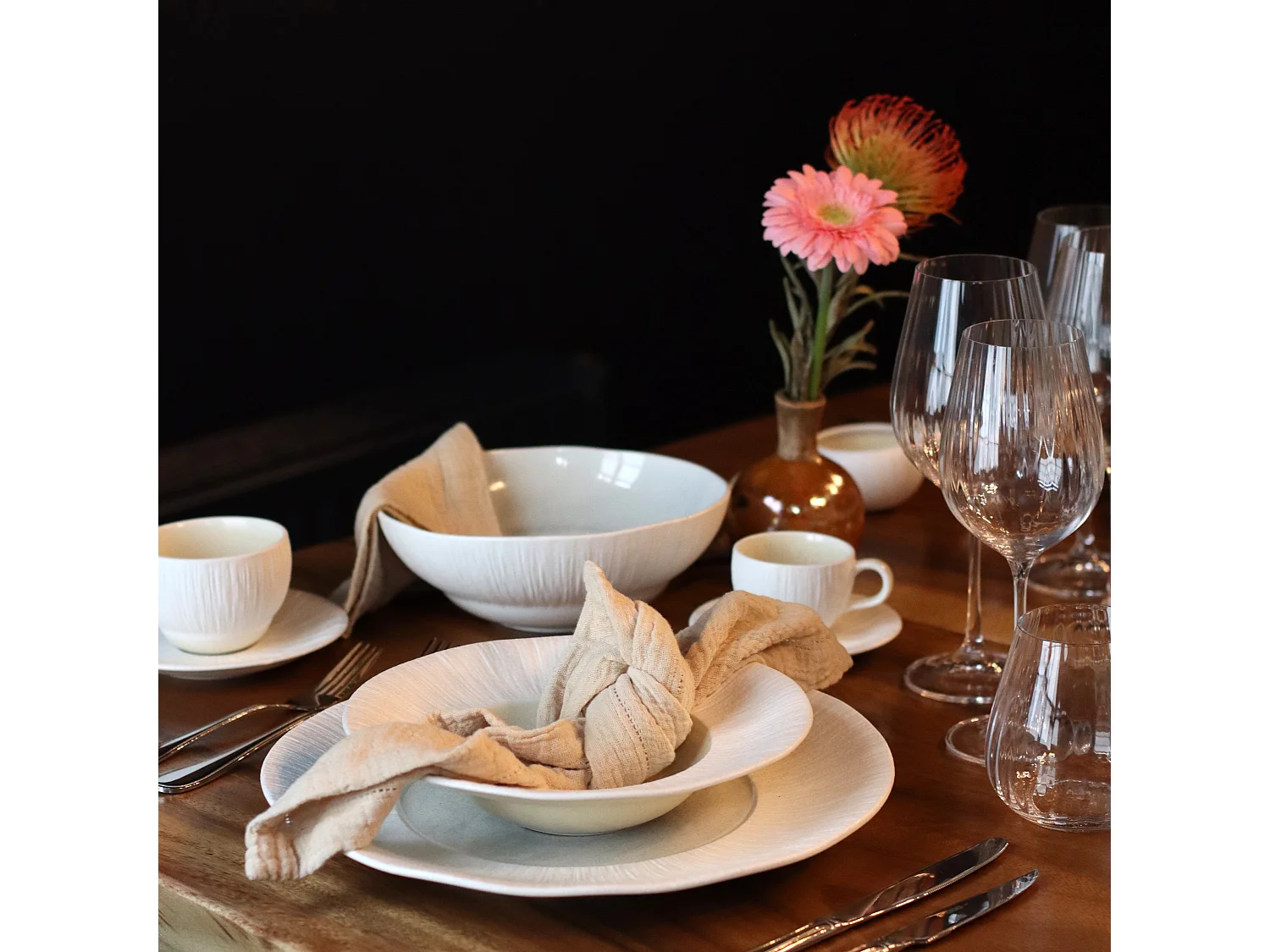 Ogo Living - Lot 4 Assiettes Gourmet Urus 23.5cm En Porcelaine Bleu Et Blanc