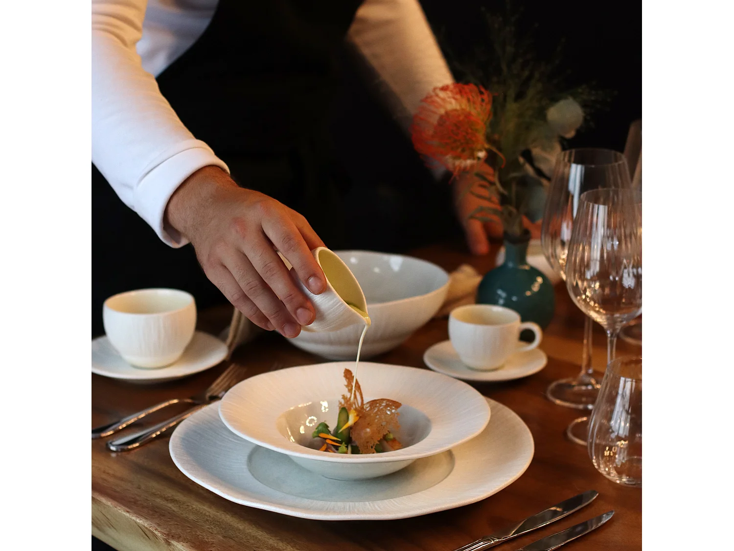 Ogo Living - Lot 4 Assiettes Gourmet Urus 23.5cm En Porcelaine Bleu Et Blanc