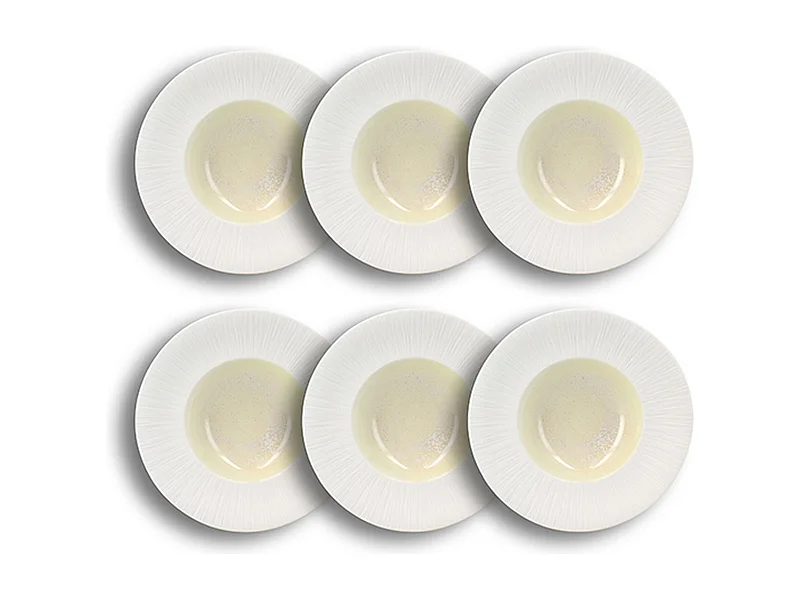 Ogo Living - Lot 4 Assiettes Gourmet Urus 23.5cm Porcelaine Beige Et Blanc