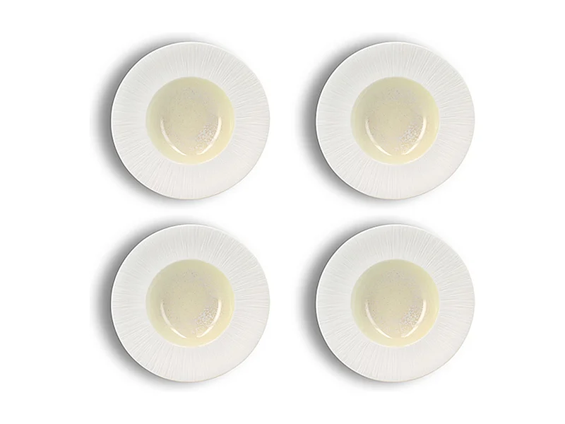 Ogo Living - Lot 4 Assiettes Gourmet Urus 23.5cm Porcelaine Beige Et Blanc