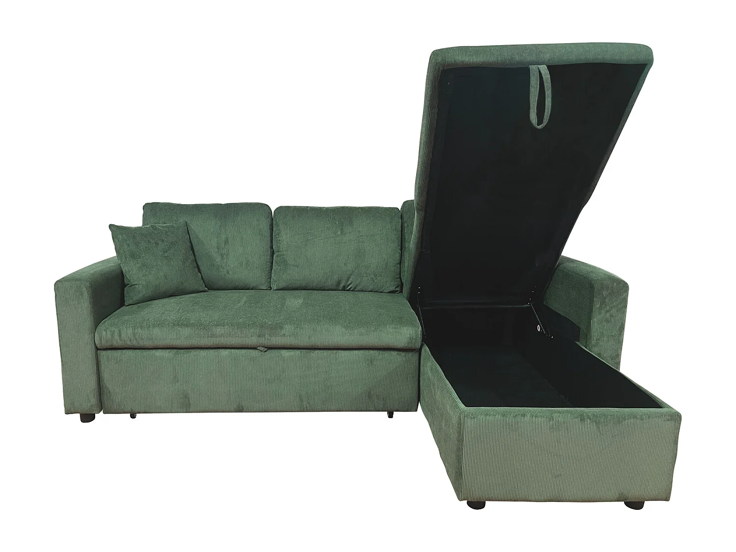 Canapé d'angle convertible CLARK 3 places en velours côtelé vert - HAPPY GARDEN