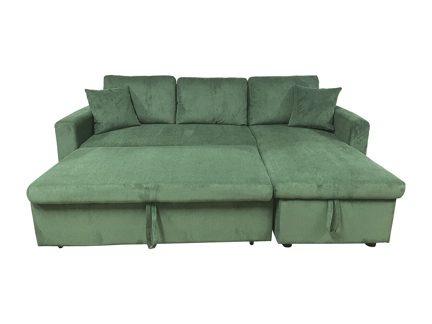 Canapé d'angle convertible CLARK 3 places en velours côtelé vert - HAPPY GARDEN