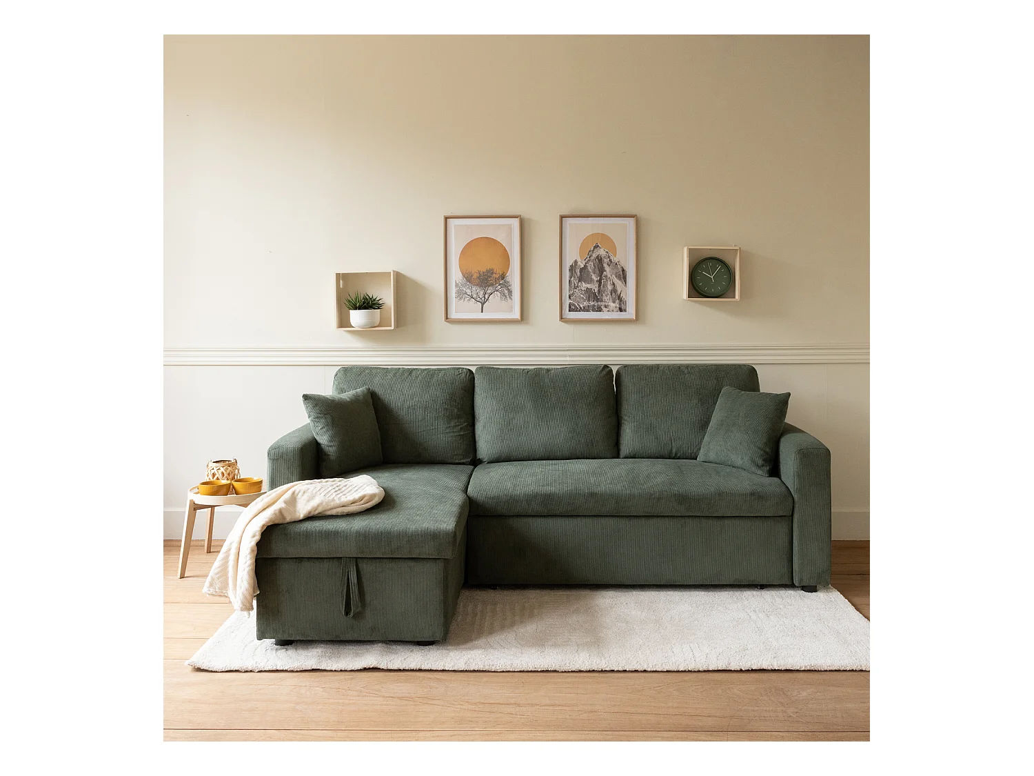 Eck-Couch-Sofa CLARK 3-Sitzer, Cord grün