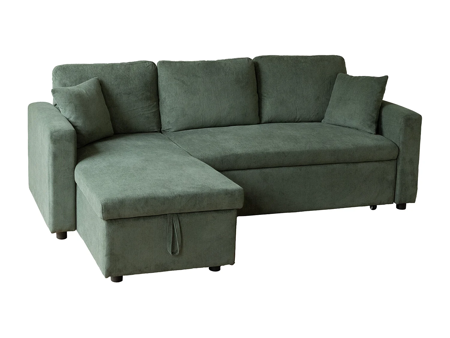 Canapé d'angle convertible CLARK 3 places en velours côtelé vert - HAPPY GARDEN