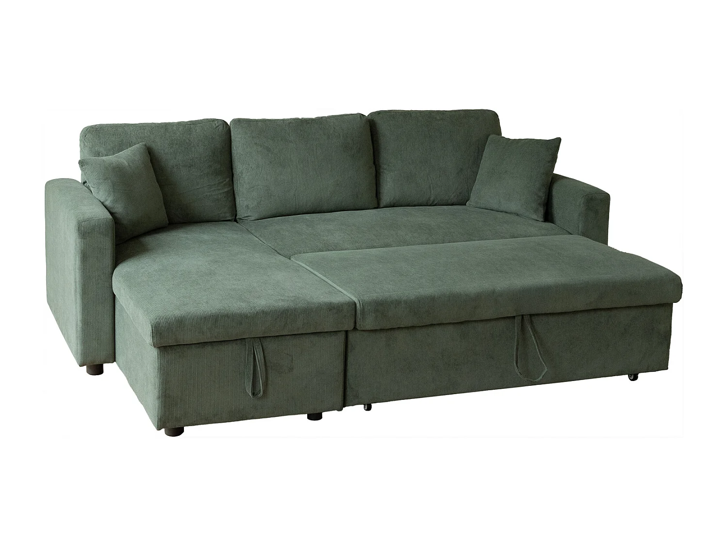 Canapé d'angle convertible CLARK 3 places en velours côtelé vert - HAPPY GARDEN