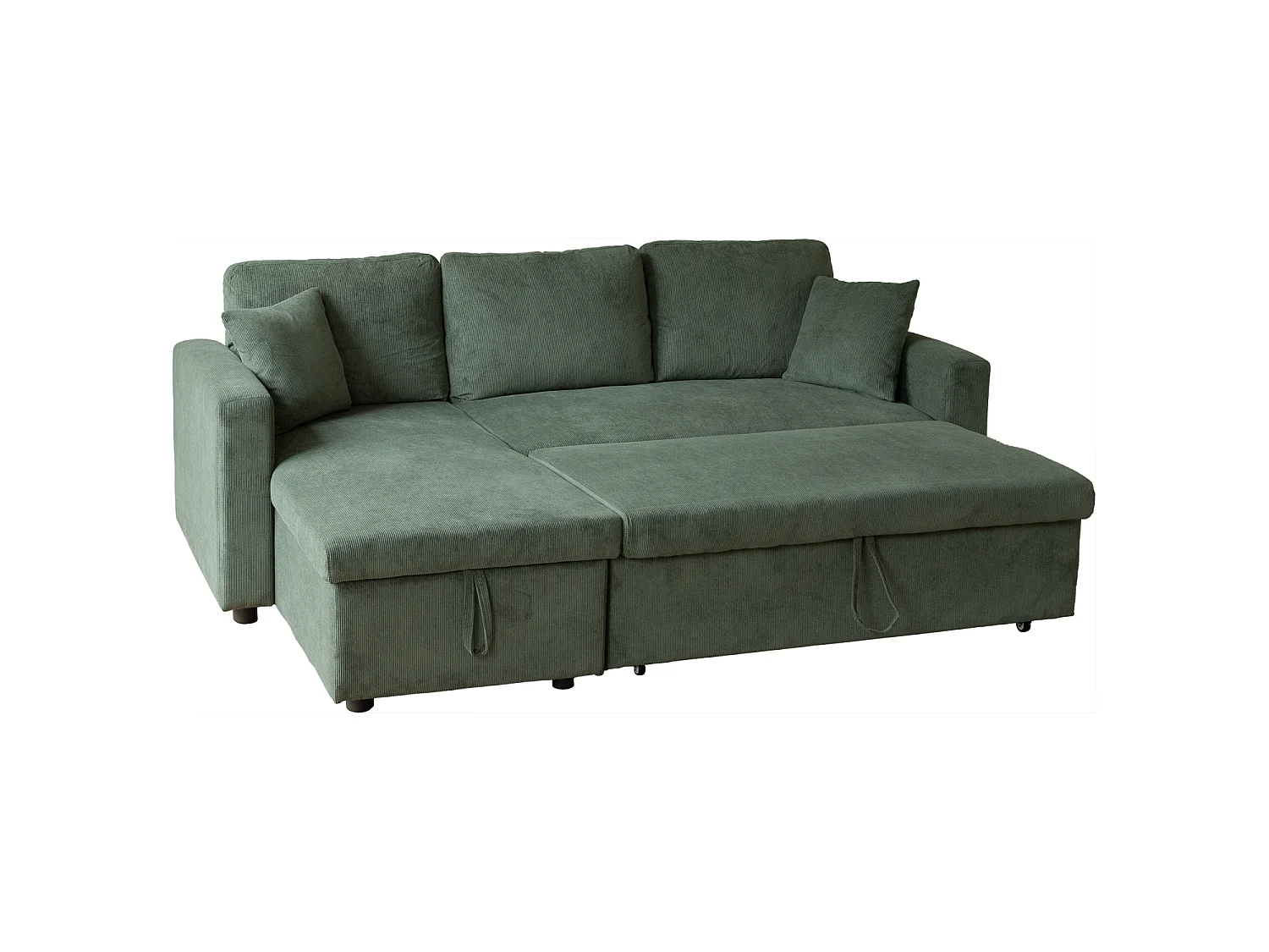Canapé d'angle convertible CLARK 3 places en velours côtelé vert - HAPPY GARDEN