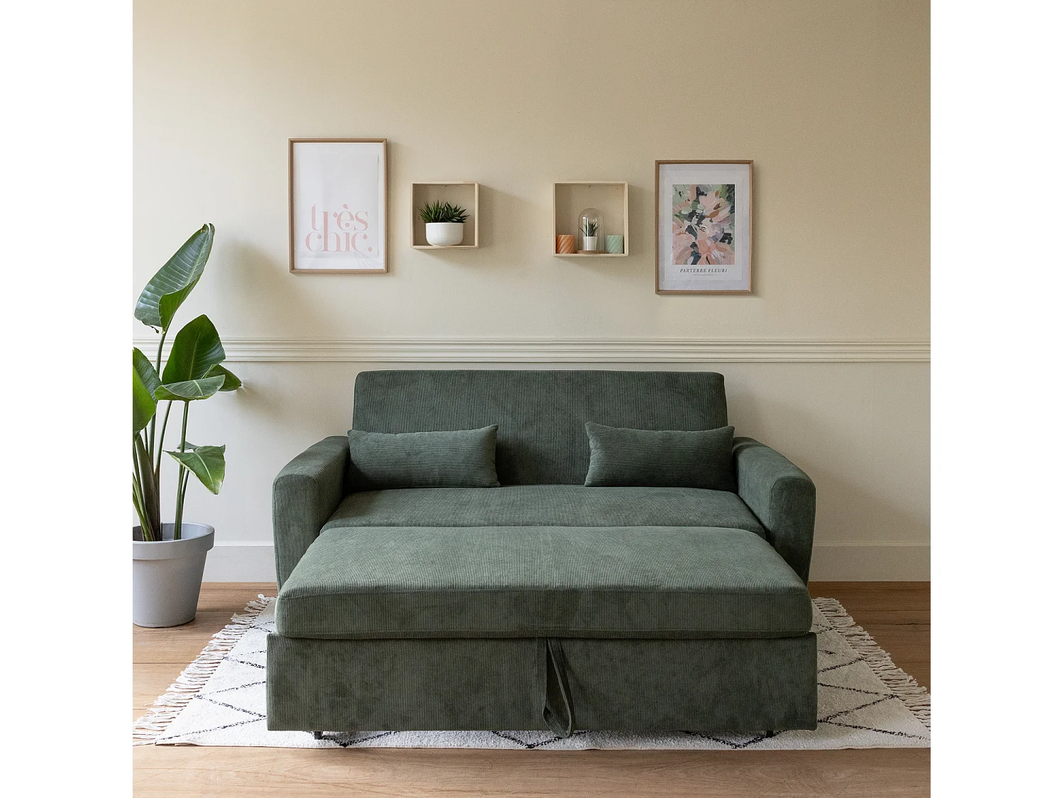 Groen ribfluweel 2-zitslaapbank MATT