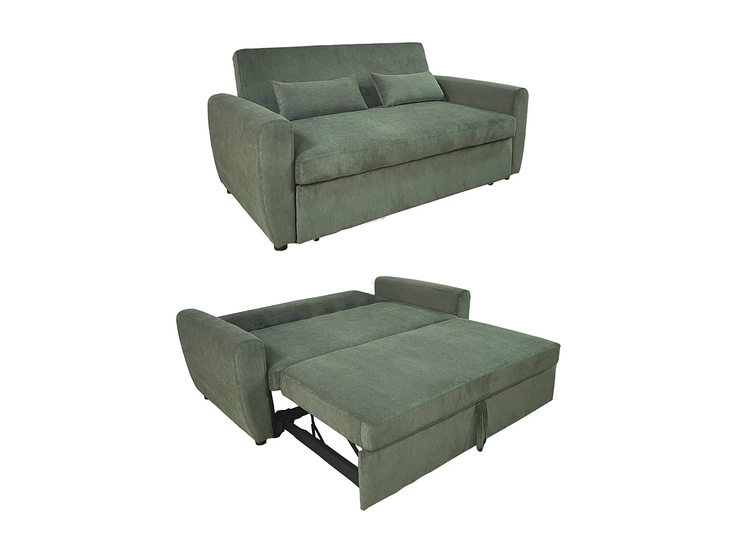 Canapé convertible en velours côtelé vert 2 places MATT - HAPPY GARDEN