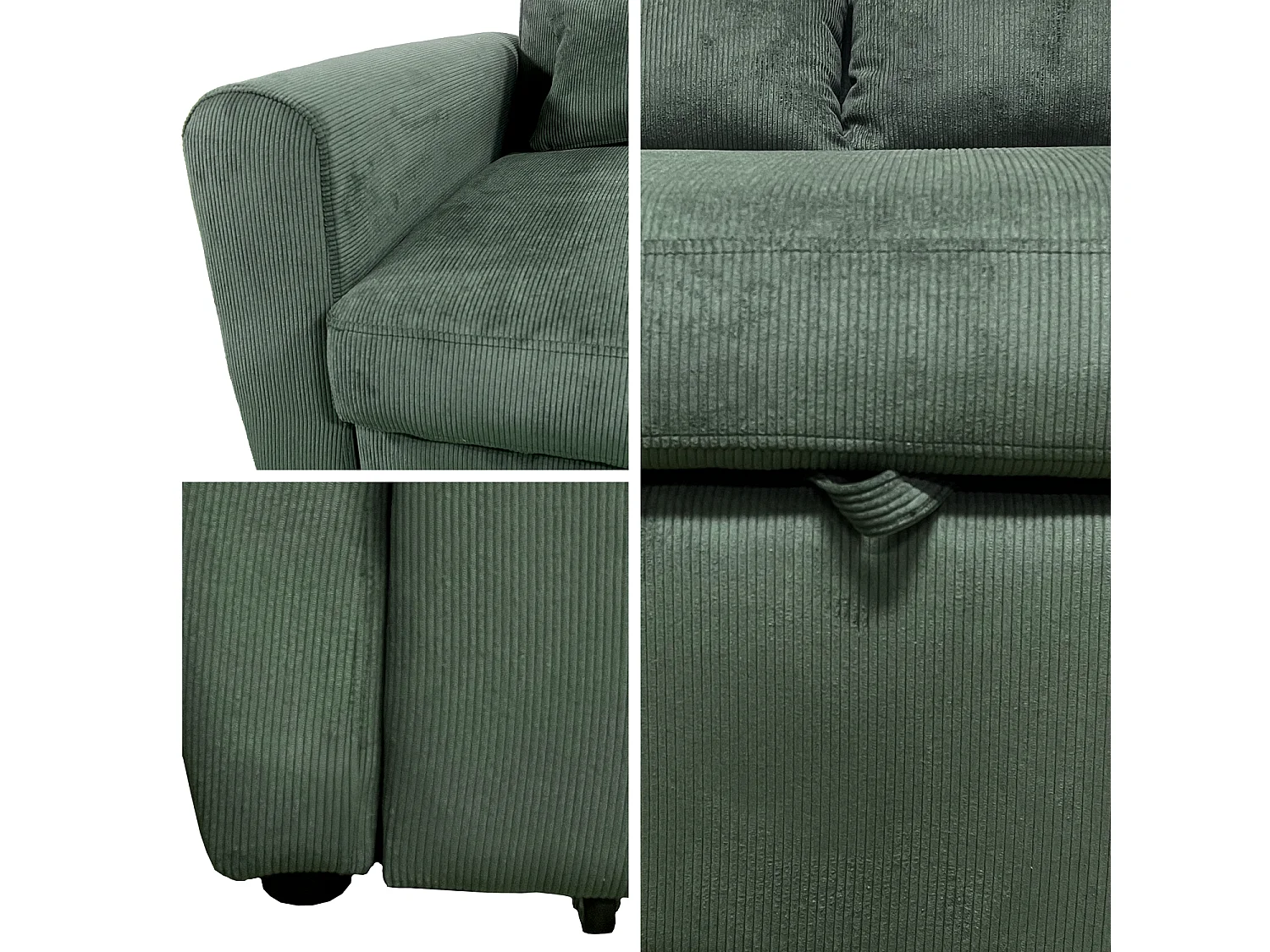 Canapé convertible en velours côtelé vert 2 places MATT - HAPPY GARDEN