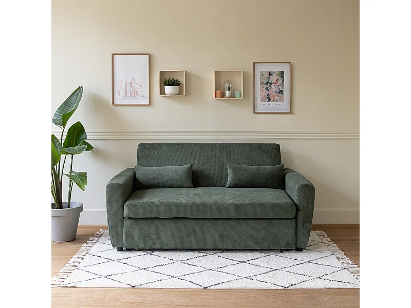 Divano letto a 2 posti in velluto a coste verde MATT