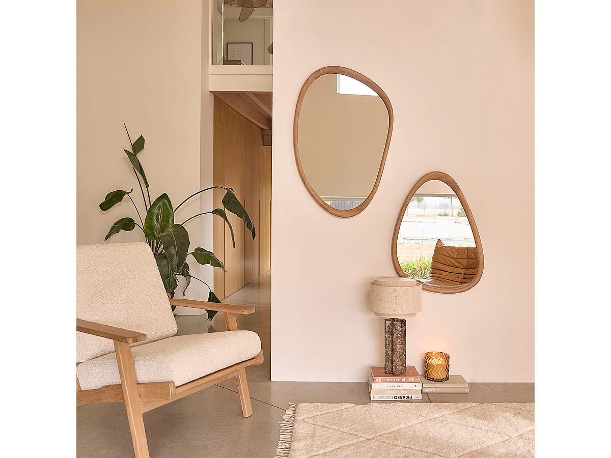 Miroir organique en teck massif 90 cm