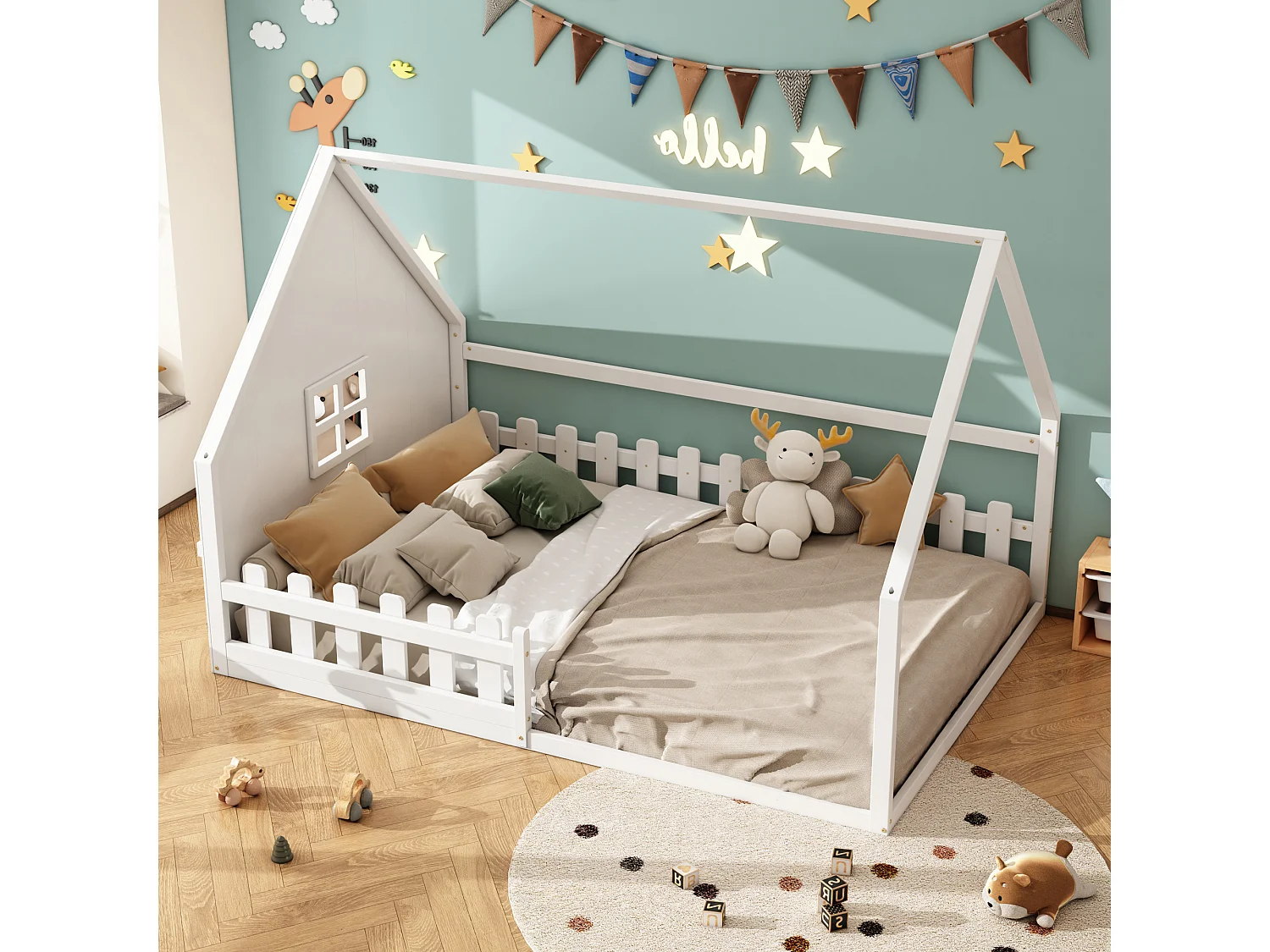 Cama Cabine Infantil 140x200 cm - Formato Casa - Pinho e MDF - Branco