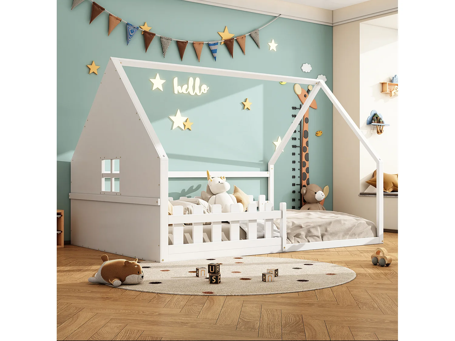 Cama Cabine Infantil 140x200 cm - Formato Casa - Pinho e MDF - Branco