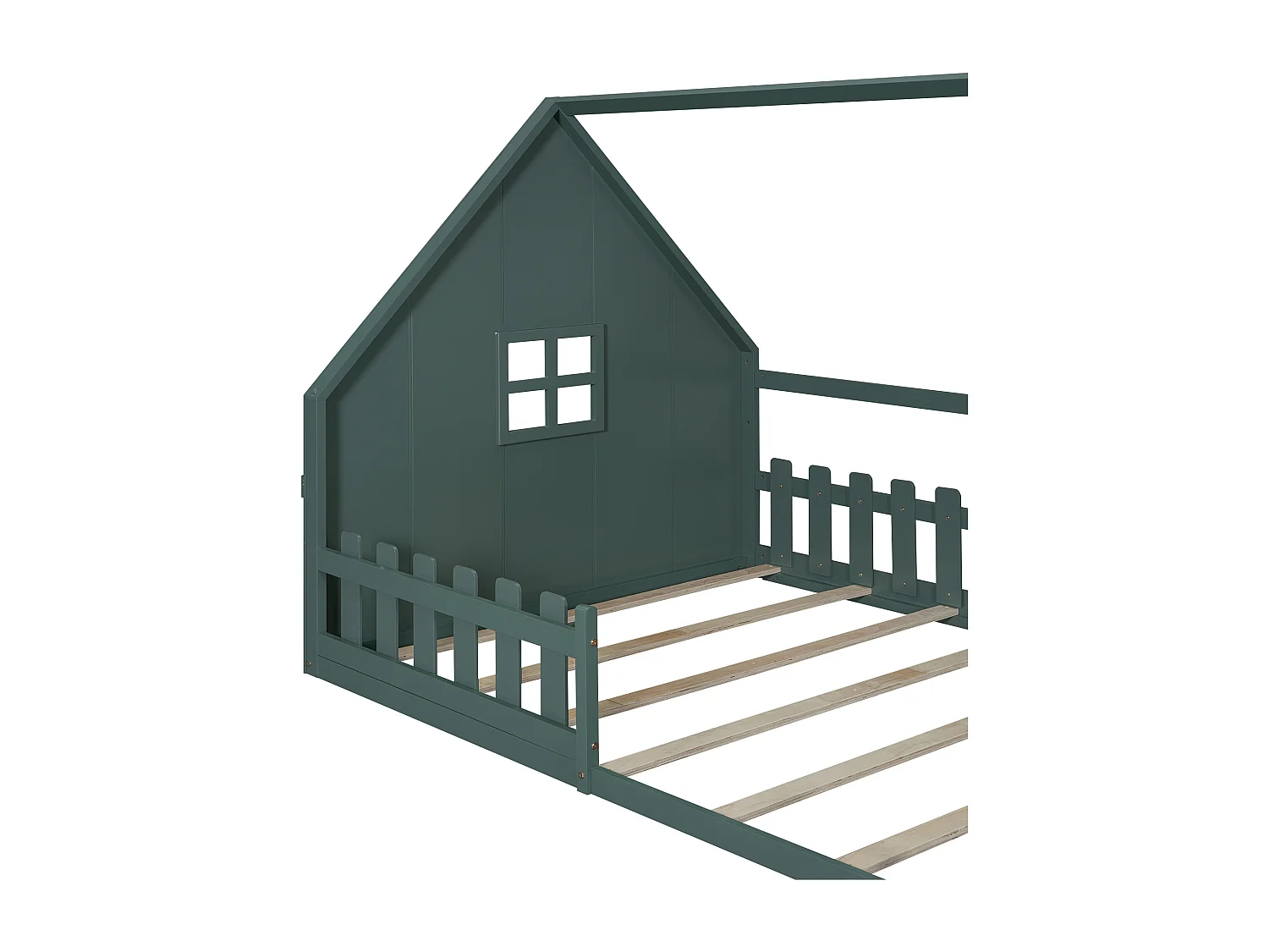 Lit cabane pour enfant 140x200 cm - en forme de maison - en bois de pin et MDF - Vert