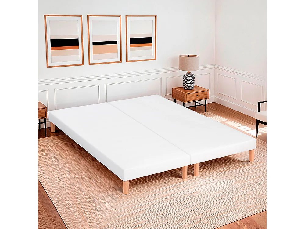 BELLECOUR LITERIE | Jeu de 2 sommiers tapissiers CAPUCINE 2x90x200 cm | Epaisseur 13 cm | Blanc (pieds inclus)