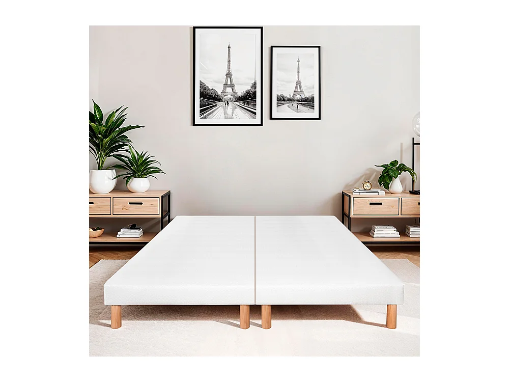 BELLECOUR LITERIE | Jeu de 2 sommiers tapissiers CAPUCINE 2x90x200 cm | Epaisseur 13 cm | Blanc (pieds inclus)