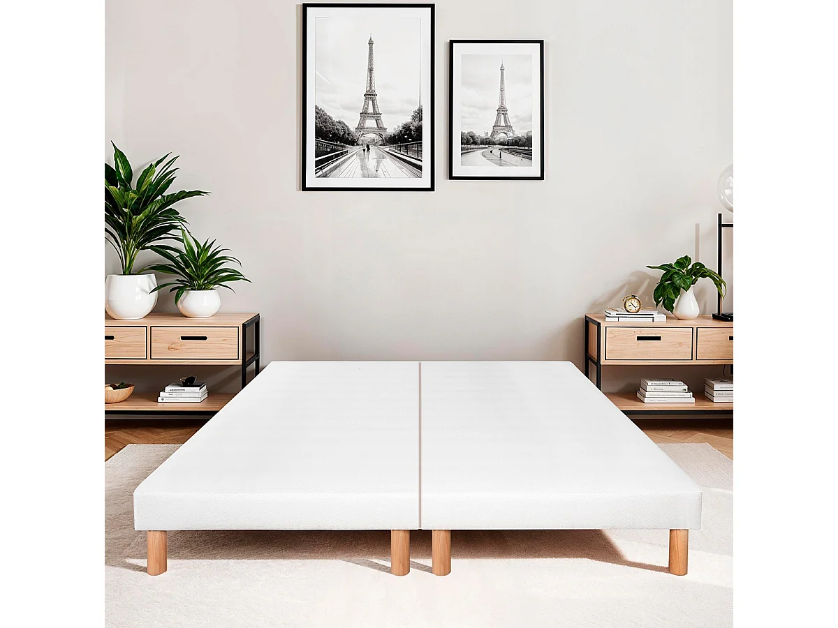 BELLECOUR LITERIE | Jeu de 2 sommiers tapissiers CAPUCINE 2x80x200 cm | Epaisseur 13 cm | Blanc (pieds inclus)