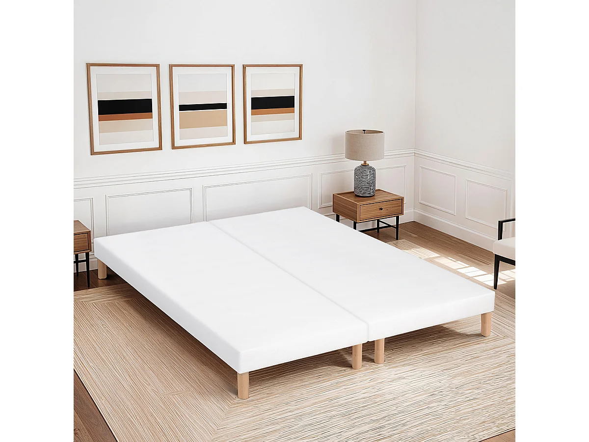 BELLECOUR LITERIE | Jeu de 2 sommiers tapissiers CAPUCINE 2x80x200 cm | Epaisseur 13 cm | Blanc (pieds inclus)