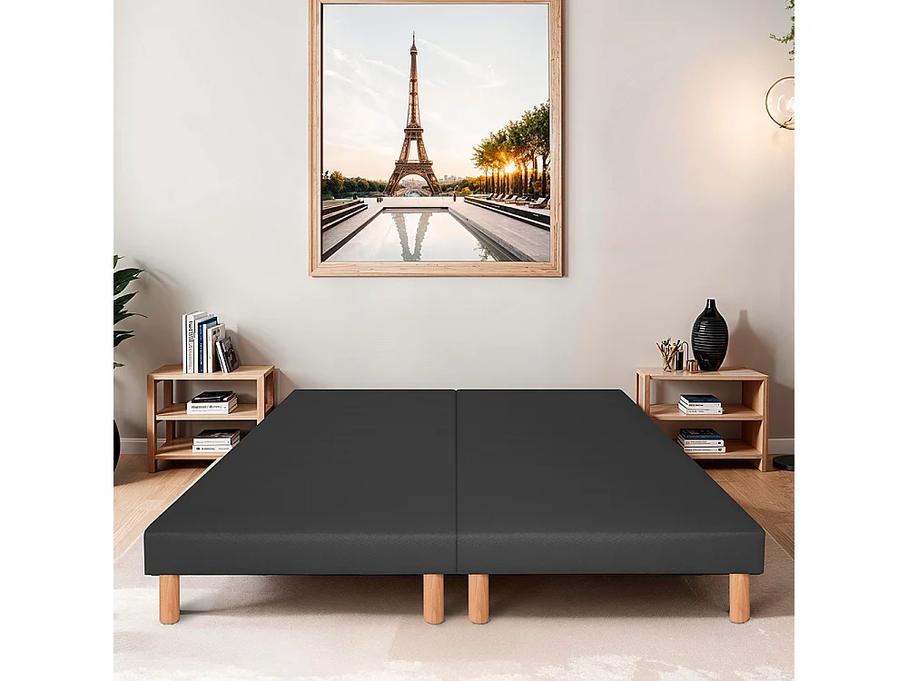 BELLECOUR LITERIE | Jeu de 2 sommiers tapissiers CAPUCINE 2x90x200 cm | Epaisseur 13 cm | Gris anthracite (pieds inclus)