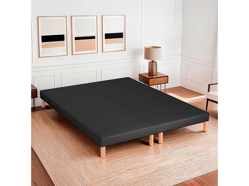 BELLECOUR LITERIE | Jeu de 2 sommiers tapissiers CAPUCINE 2x90x200 cm | Epaisseur 13 cm | Gris anthracite (pieds inclus)