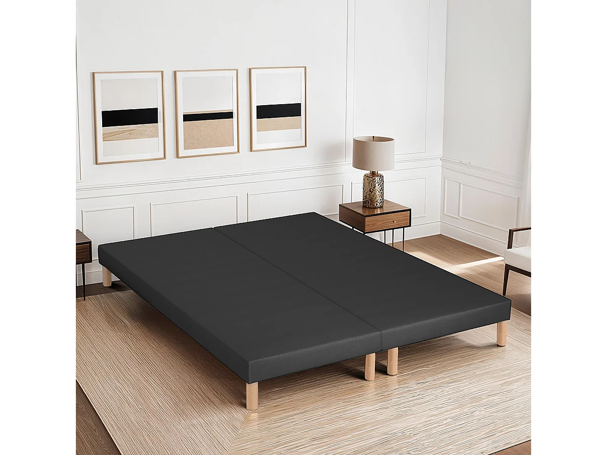 BELLECOUR LITERIE | Jeu de 2 sommiers tapissiers CAPUCINE 2x90x200 cm | Epaisseur 13 cm | Gris anthracite (pieds inclus)