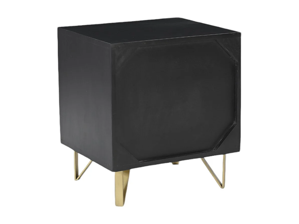 2er-Set Nachttische mit 1 Schublade & 1 Ablagefach - Mangoholz & Metall - Schwarz & Goldfarben - BELORI