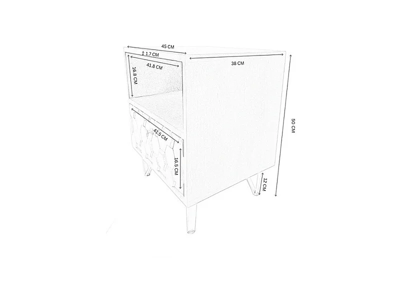 Set van 2 nachtkastjes 1 lade en 1 nis - Mangohout en metaal - Zwart en goudkleurig - BELORI