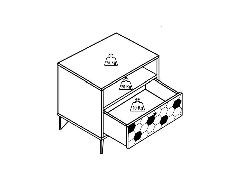 Set van 2 nachtkastjes 1 lade en 1 nis - Mangohout en metaal - Zwart en goudkleurig - BELORI