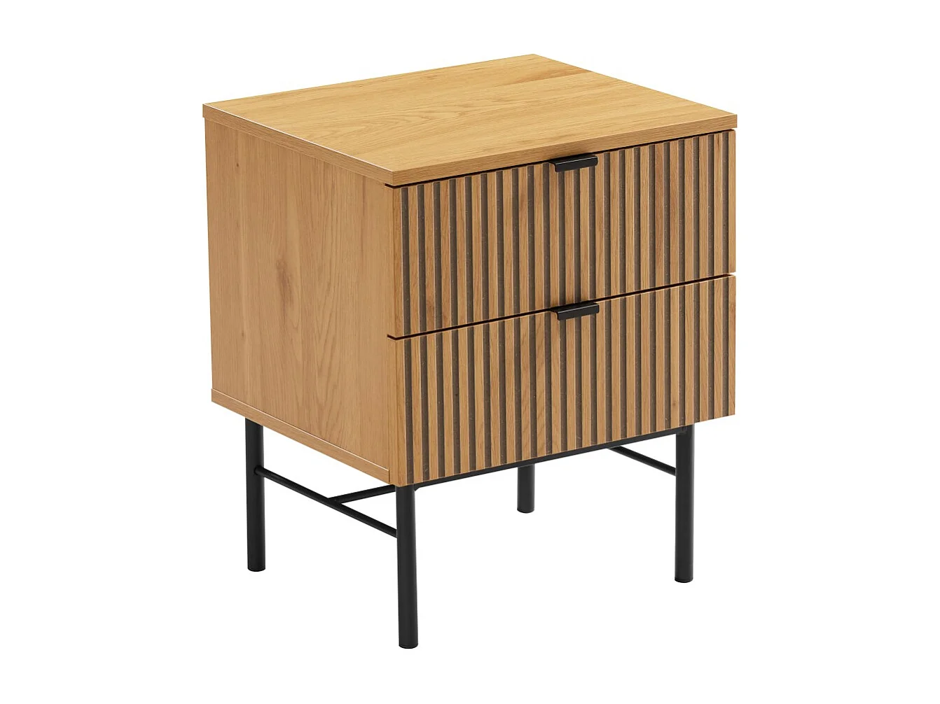 SCOTT - Table de chevet bois tiroirs décor effet rainuré noir et beige