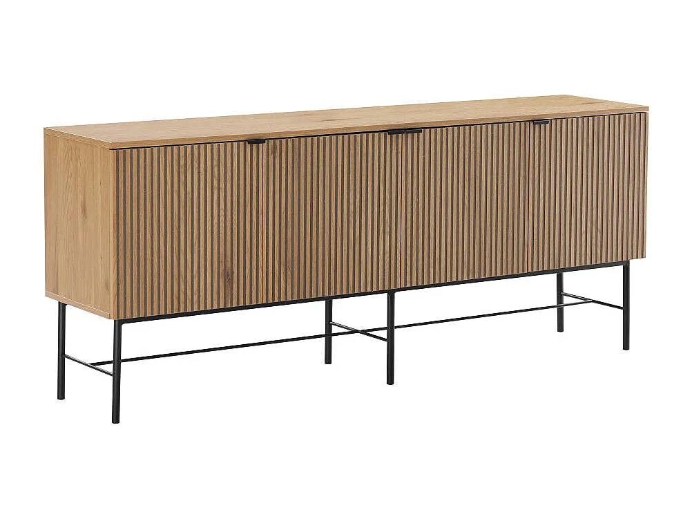 SCOTT - Buffet 4 portes bois décor effet rainuré noir et naturel