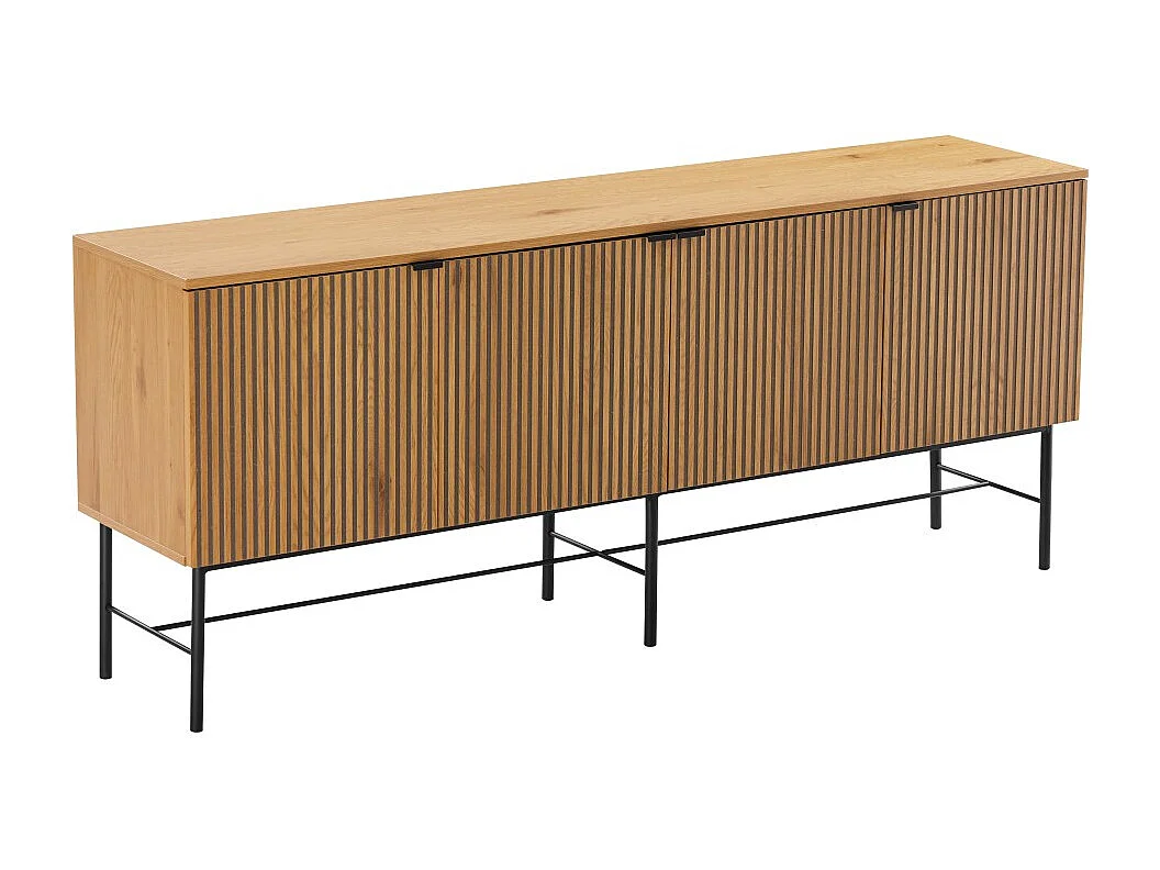 SCOTT - Buffet 4 portes bois décor effet rainuré noir et naturel