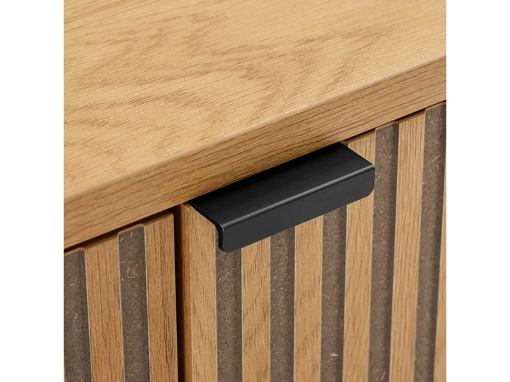 SCOTT - Buffet 4 portes bois décor effet rainuré noir et naturel