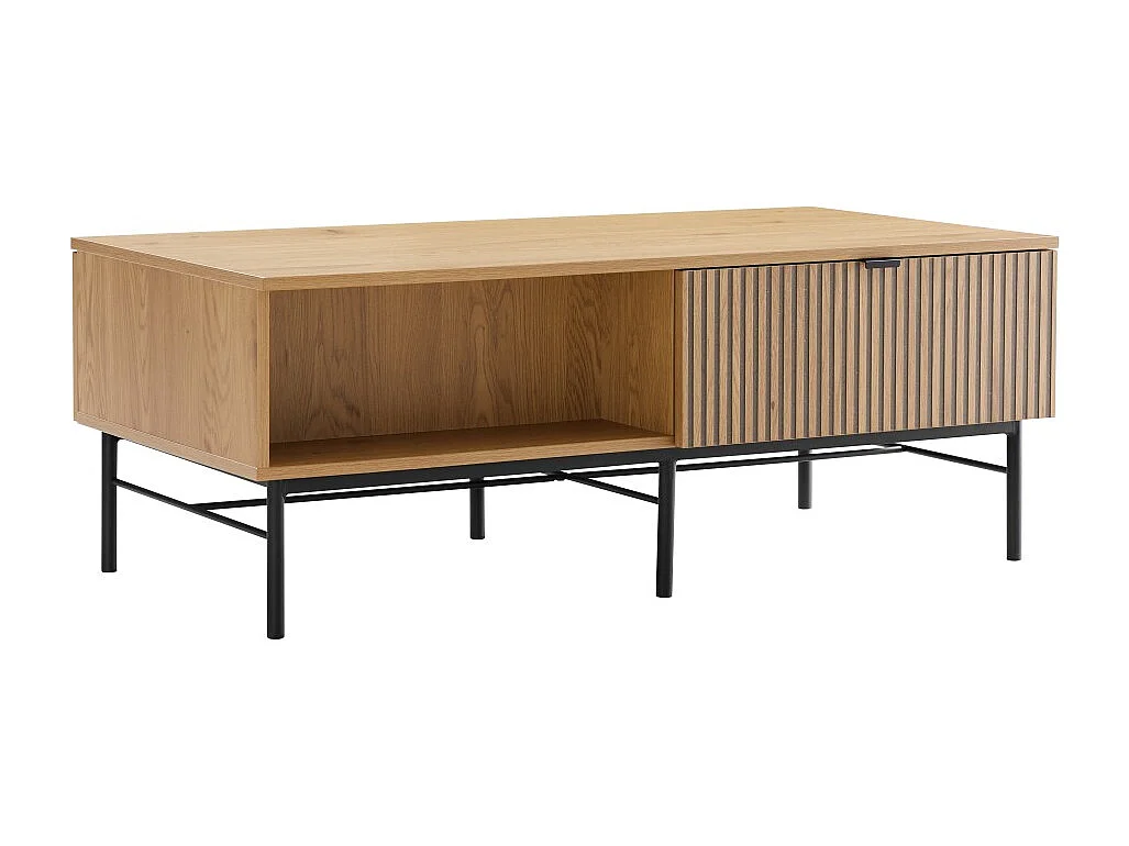 SCOTT - Table basse 2 tiroirs bois décor effet rainuré noir/naturel