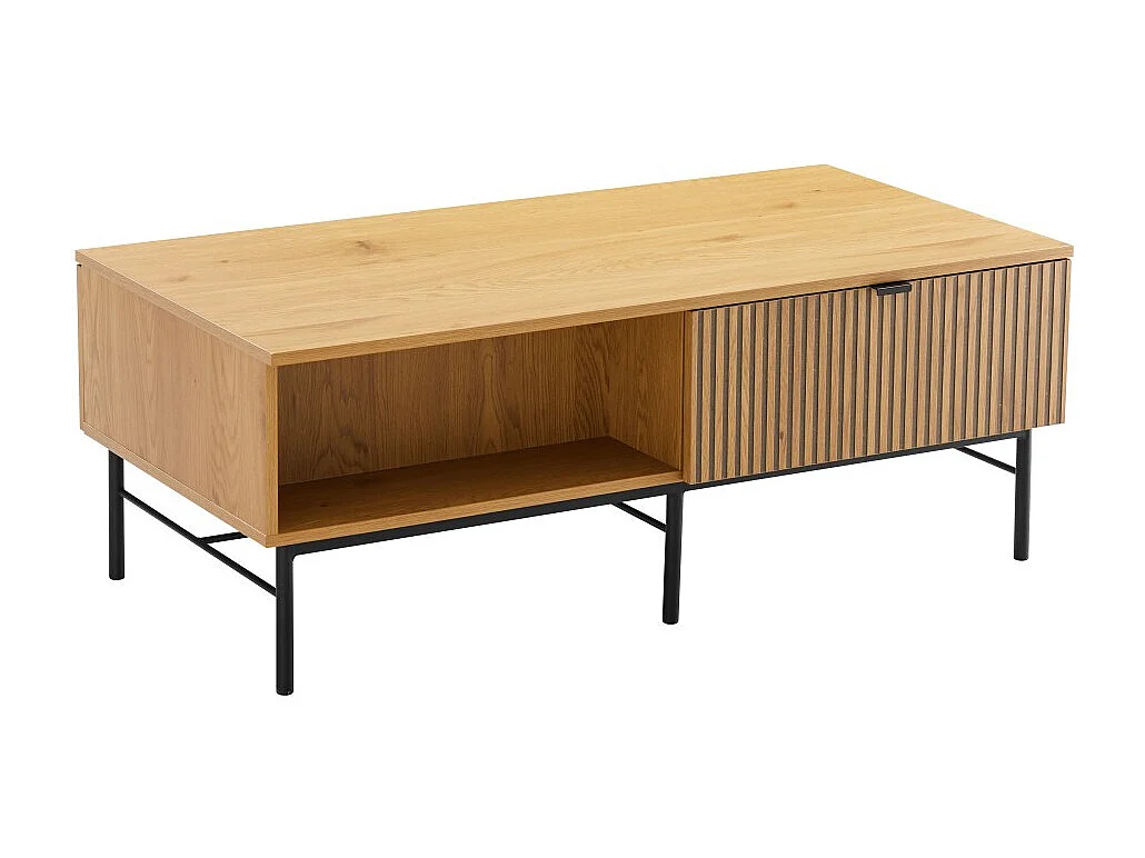 SCOTT - Table basse 2 tiroirs bois décor effet rainuré noir/naturel