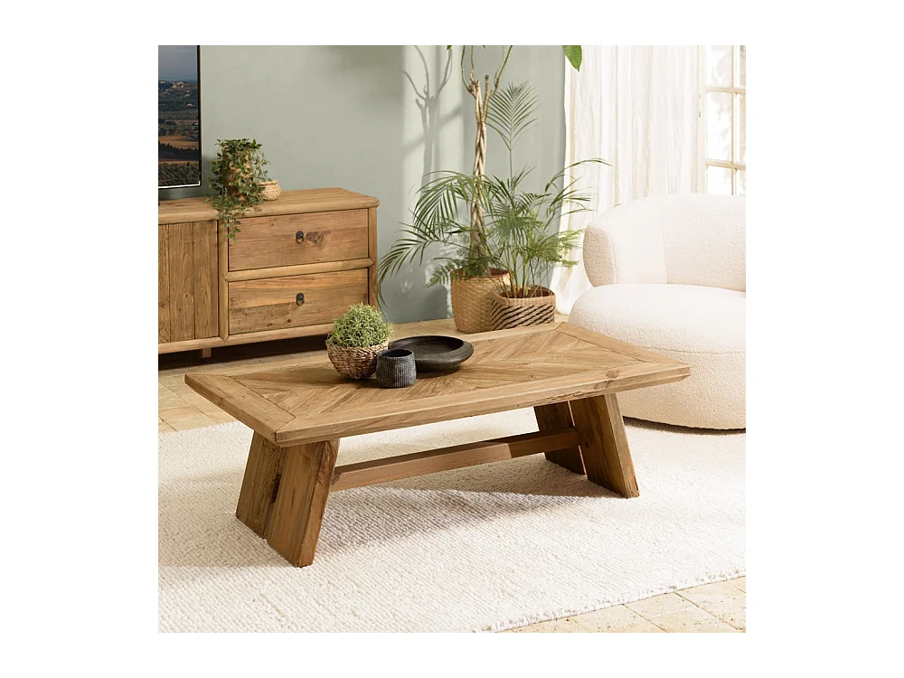 SANDY - Table basse rectangulaire 130x70cm bois pin recyclé
