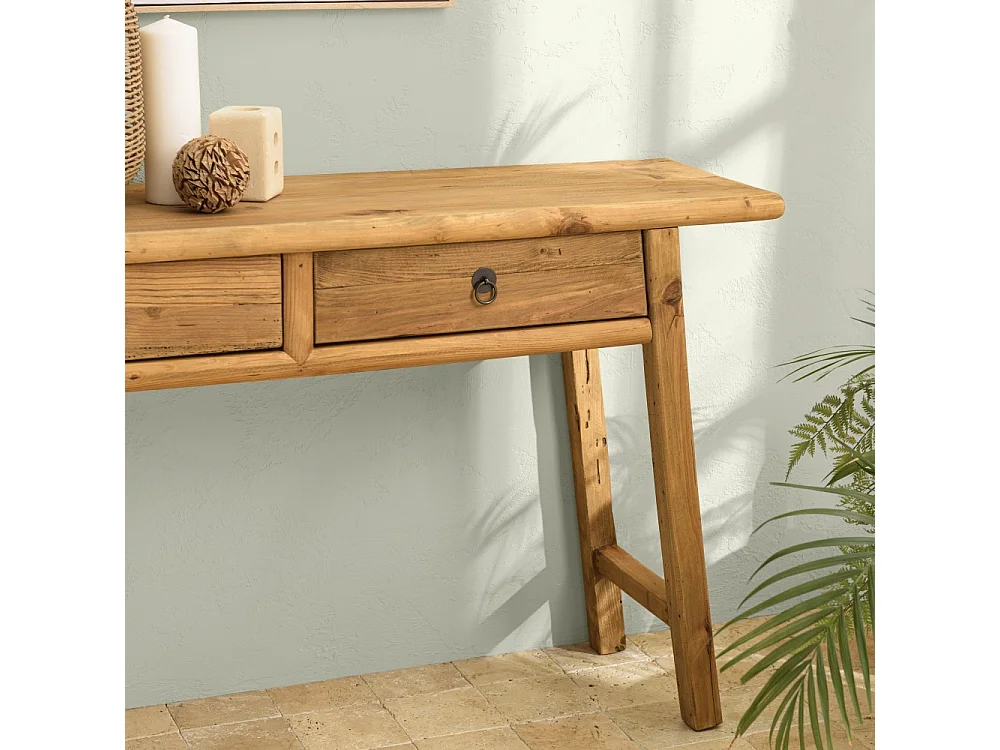 SANDY - Console 2 tiroirs bois pin recyclé
