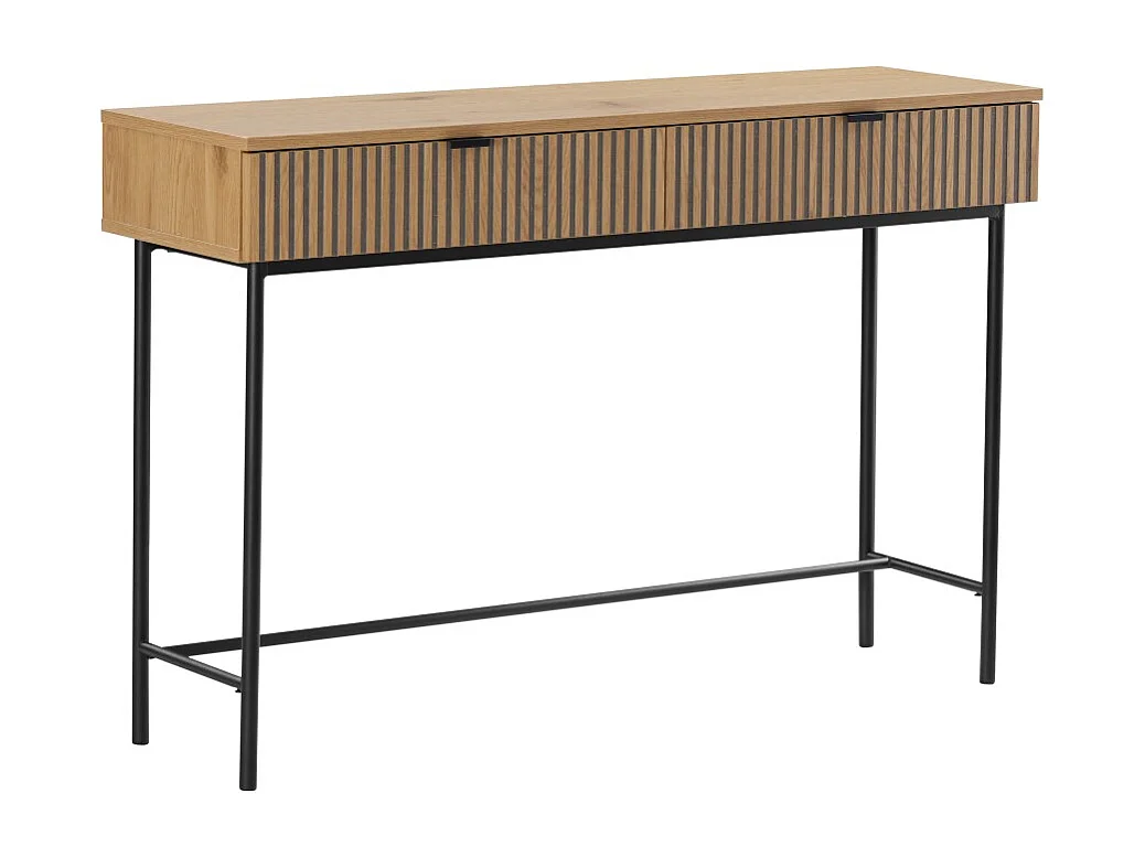 SCOTT - Console 2 tiroirs bois décor effet rainuré noir/naturel