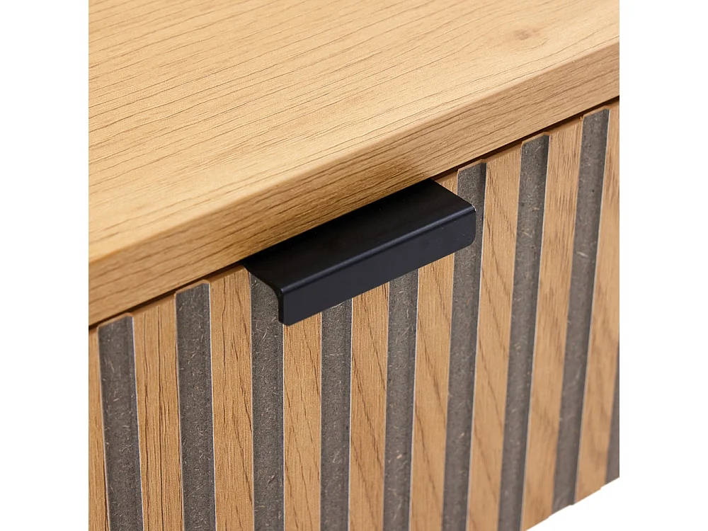 SCOTT - Console 2 tiroirs bois décor effet rainuré noir/naturel