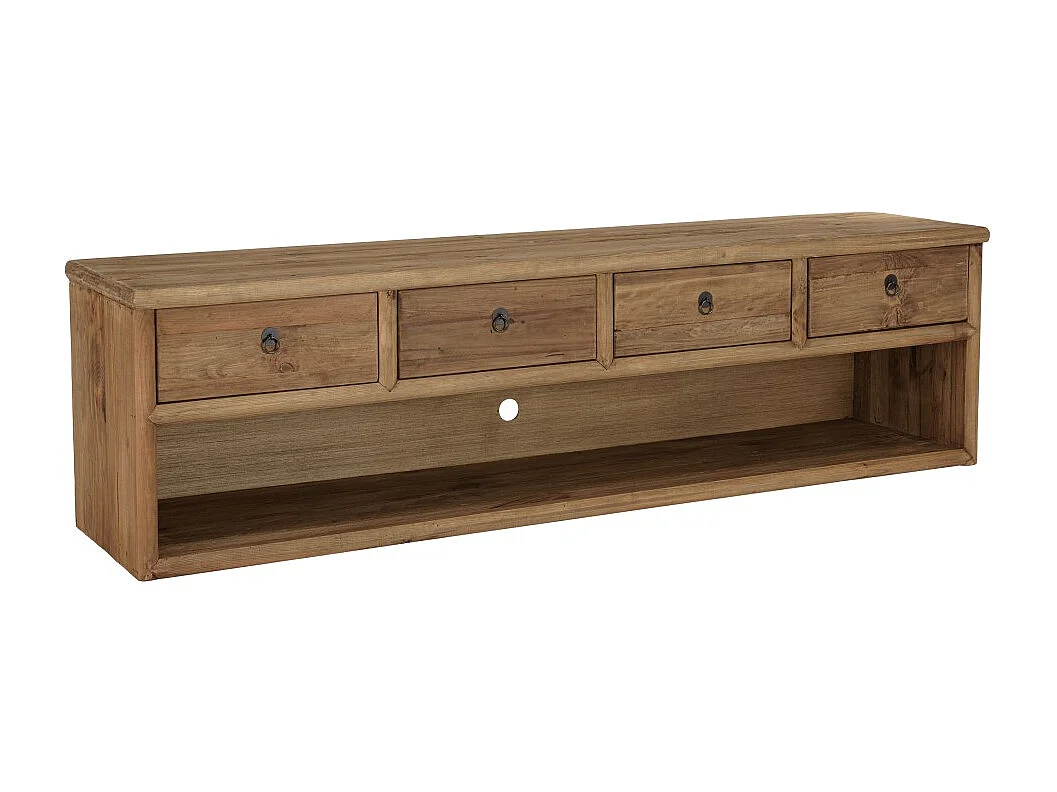 SANDY - Meuble TV 4 tiroirs 1 niche, longueur 200cm bois pin recyclé