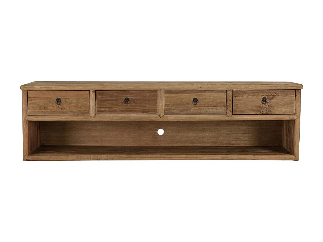 SANDY - Meuble TV 4 tiroirs 1 niche, longueur 200cm bois pin recyclé
