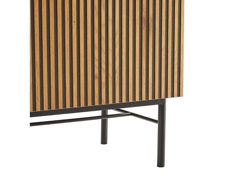 SCOTT - Meuble TV 2 portes 2 niches bois effet rainuré noir/beige