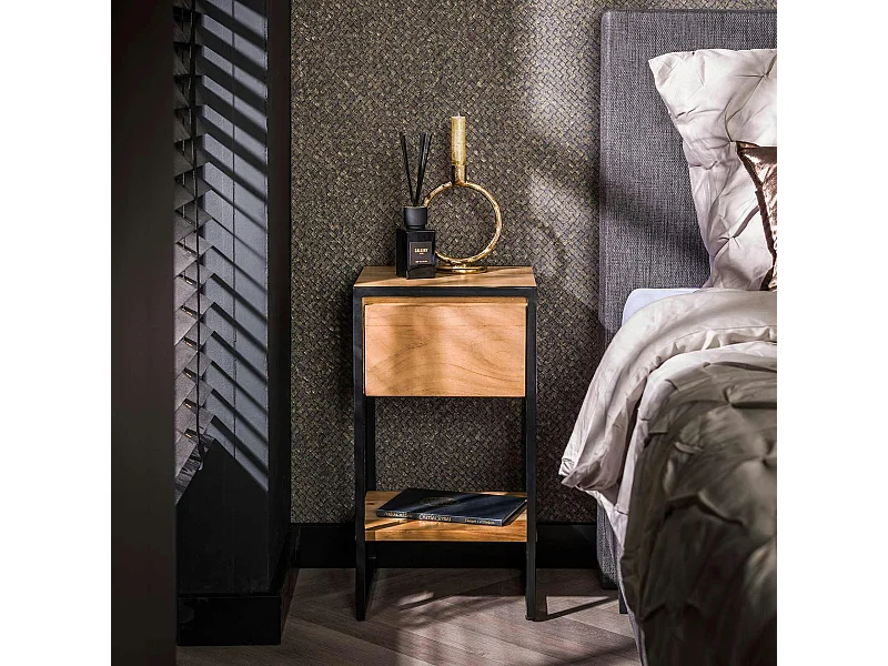 Petite table de chevet 1 étagère en bois d'acacia MELBOURNE