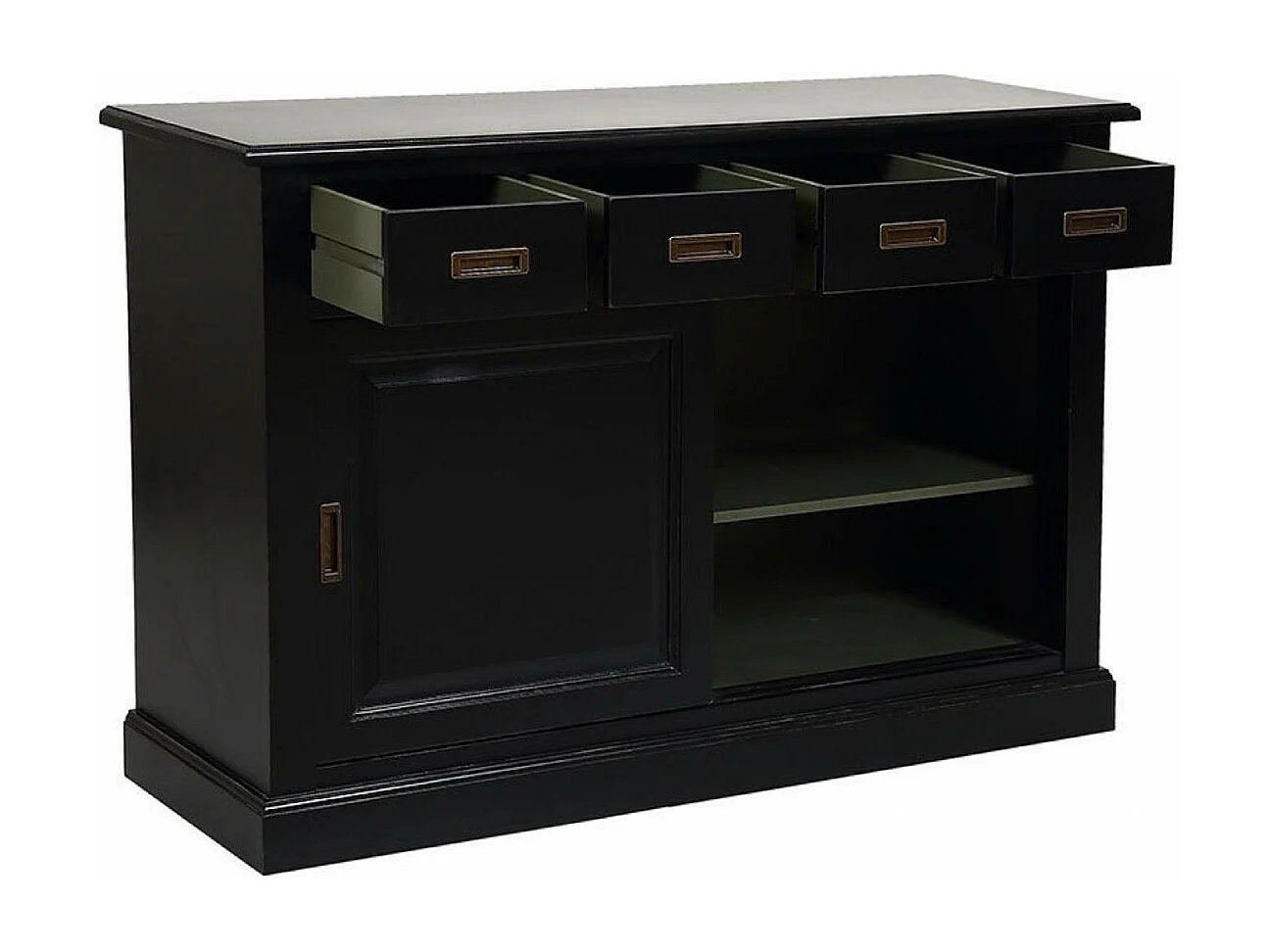 Buffet bas 2 portes 4 tiroirs supérieurs MDF Noir - Rhode Island Interior's