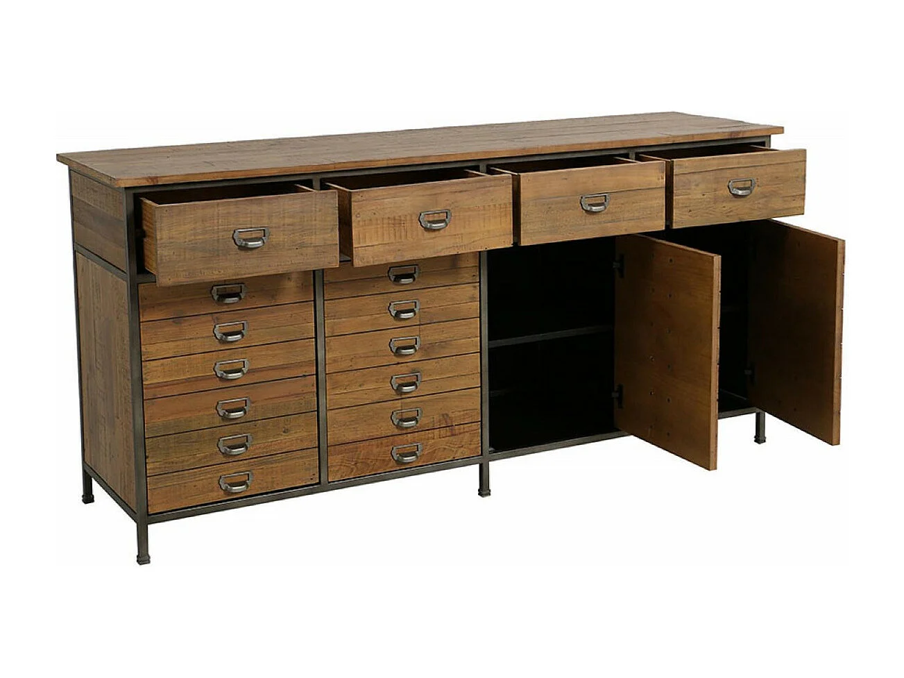 Buffet bas 4 portes 4 tiroirs Bois Marron - Manufacture Interior's