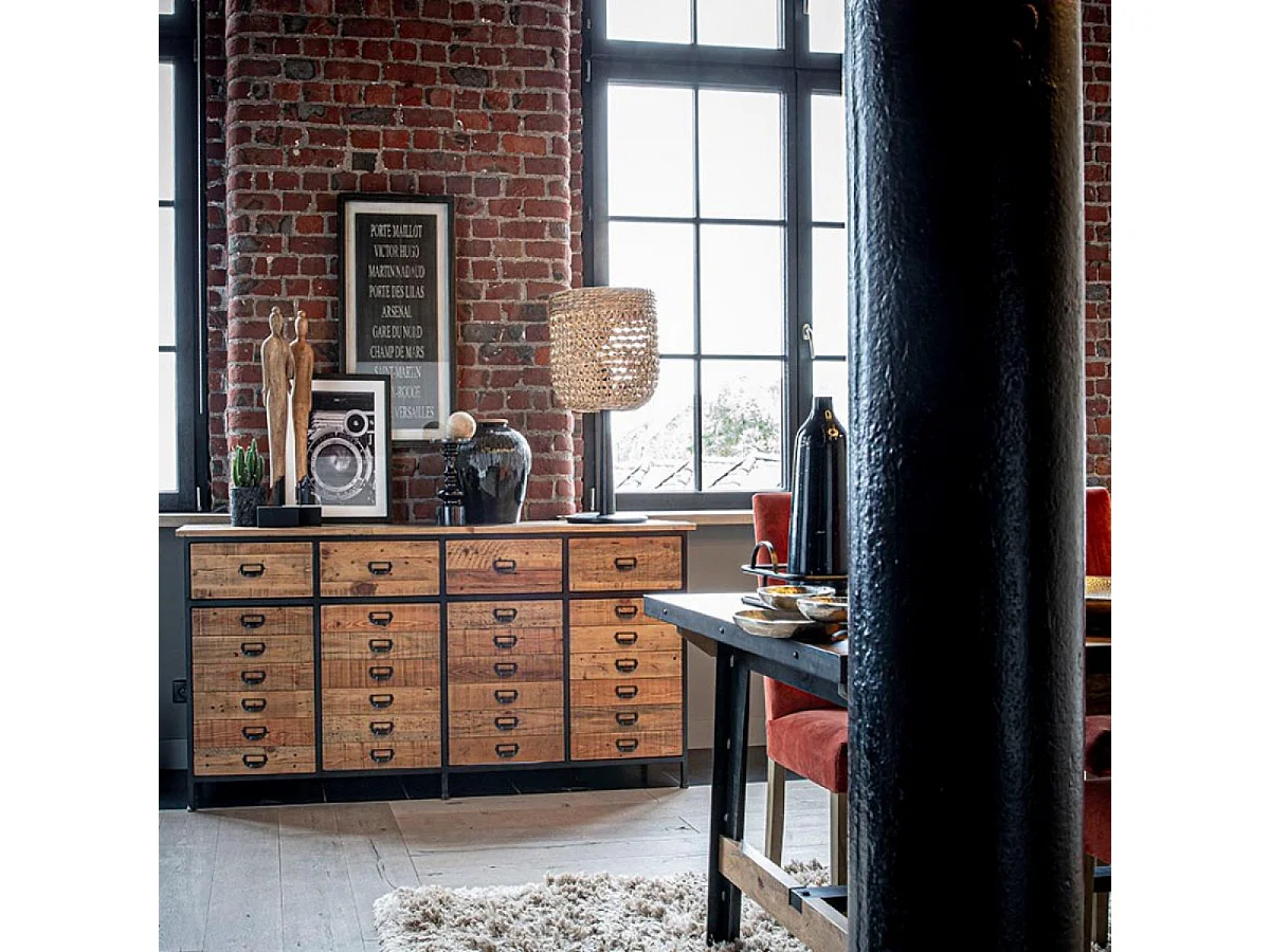 Buffet bas 4 portes 4 tiroirs Bois Marron - Manufacture Interior's