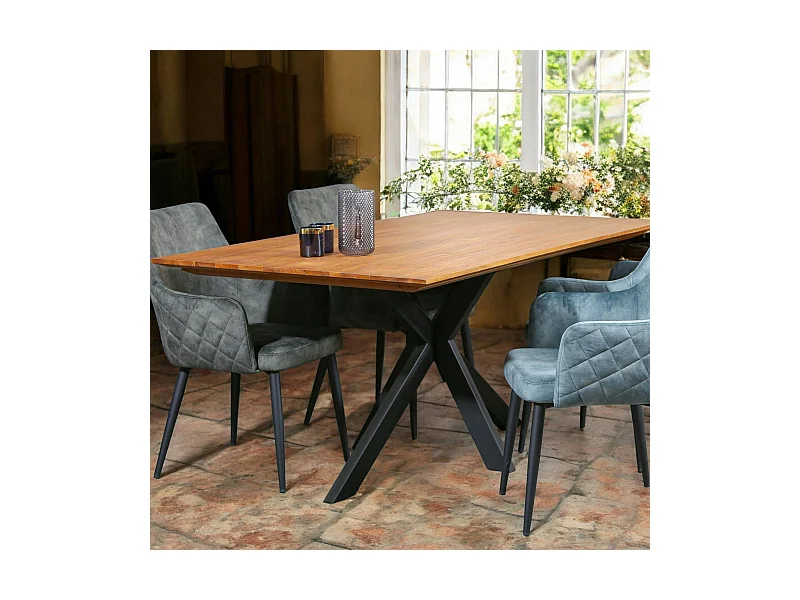 Table pied central bois recyclé teck 220 cm BARBADE